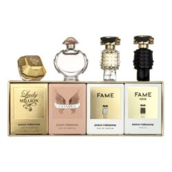 PACO RABANNE 4 PCS MINI SET FOR WOMEN: LADY MILLION EDP 5ML + OLYMPEA EDP 6ML + FAME EDP 4ML + FAME PARFUM 4ML