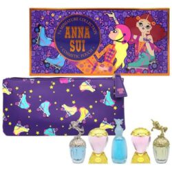 ANNA SUI 6 PC MINI SET FOR WOMEN: FANTASIA EDT 5ML + FANTASIA MERMAID EDT 5ML + SECRET WISH EDT 5ML + 2 x SKY EDT 5ML  + POUCH
