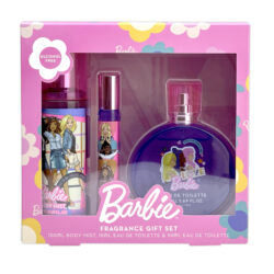 BARBIE BLOOM RANGE FRAGRANCE GIFT SET BODY MIST 100ML, EAU DE TOILETTE 10ML PURSE SPRAY,  EAU DE TOILETTE 50ML