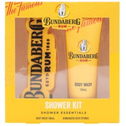 BUNDABERG SHOWER KIT SHAMPOO AND CONDITIONER 100ML LAZER CUT SPONGE GIFTBOX
