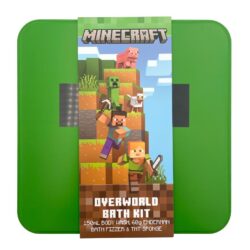 MINECRAFT THE OVERWORLD BATH KIT IN COLLECTABLE TIN BODYWASH 150ML SPNGE BATH FIZZER 60G