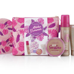 SUNKISSED 28578 ALOHA SUMMER TANNING SET MEDIUM MOUSSE 200ML SMALL HELLO SUNSHINE BRONZER 12G SINGLE MITT PRIMER 150ML BAG